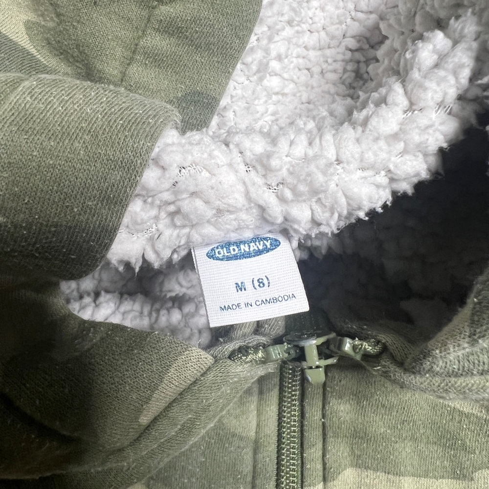 Old Navy Green Camo Camouflage Sherpa Hoodie Jacket Medium 8 - Picture 3 of 4